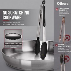 Kitchen Tongs for Cooking, Set of 4 with Oil Brush 7″ 9″ 12″, Heat Resistant …