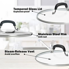 12″ Tempered Glass Lid for Frying Pan and Pots Skillets Replacement Cover