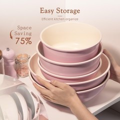 Astercook 21 Pcs Pots and Pans Non Stick 21 Kitchen Cookware Sets, Pink