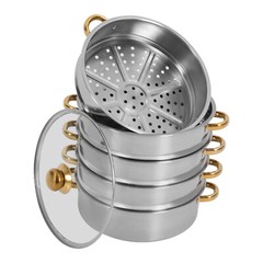 5-Tier 5L Cooking Pot Round Steamer Baskets Stainless Steel Lid Home Cookware