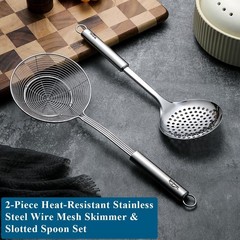 Spider Strainer Skimmer Ladle 2 Pieces, Stainless Steel Kitchen Skimmer