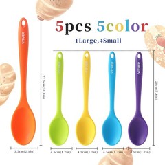 5PCS Silicone Serving Spoons Set, Heat Resistant Kitchen Spoons for Cooking, …