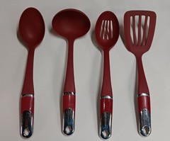 Lot Of 4 KitchenAid Utensils Empire Red Spatula Ladle Slotted Spoon & reg. Spoon
