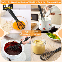 Silicone Whisk,Heat Resistant Non Scratch Whisks Set of 3,Stainless Steel