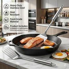 Silver Spatula Set, 13.5-inch Stainless Steel Solid & Slotted Spatula Turner,