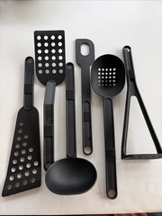 Lot of 6 T-Fal Black Plastic Utensils For Teflon Coated Pans Spoons Scrapers