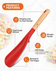 Red Silicone Cooking Spoon Scraper Wood Handle For Nonstick Cookware Unit