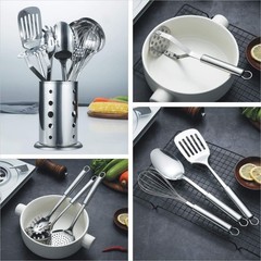 Cooking Utensil Set 8 Piece, Stainless Steel Kitchen Tool Set with Stand,Cook…