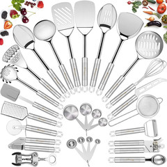 Stainless Steel Kitchen Utensil Set 28 Pcs Nonstick Cooking Tools with Silicone