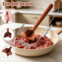Wooden Ground Beef Masher,Duty Meat Chopper for Ground Beef,Natural Wood