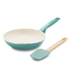Frying Pan Skillet and Silicone Spatula Set 8″ PFAS-Free Turquoise Set
