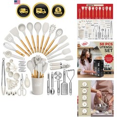 50 PCS Silicone Kitchen Utensils Set Complete Kitchen Set – 800°F Heat Resist…
