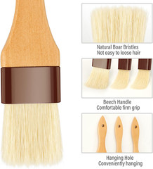 BBQ Basting Brush Set Boar Bristle Wood Handle Pastry Oil Sauce Grill Cooking