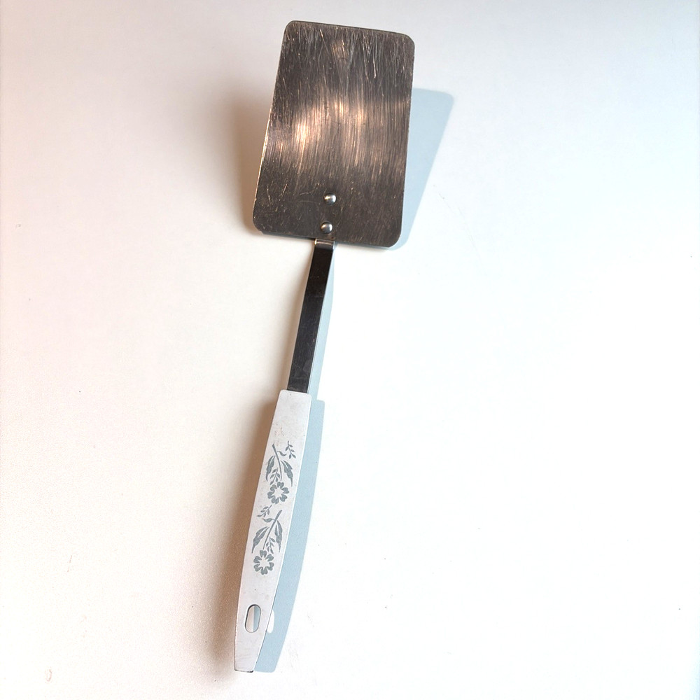 Vintage Blue Cornflower Spatula Stainless Steel Plastic Handle Made in USA 1950s