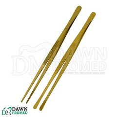 2 Pcs Gold Kitchen Tweezers 10″ Straight & Round Tip Set Chef Long Food Tongs