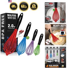 Silicone Whisk Set Non Scratch Heat Resistant Kitchen Whisks 4pcs