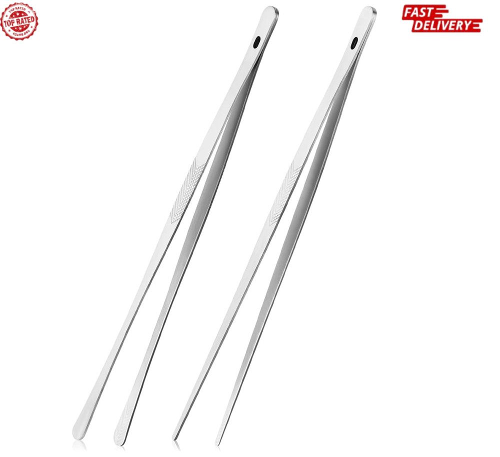 2 Pcs Kitchen Tweezer 12″ Straight & Round Tip Set Long Food Tongs Chef DIY Tool
