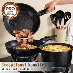 Umite Chef 21Pcs Pots and Pans Set Non Stick, Nonstick Cookware Large, Black