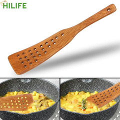 1pc Wooden Slotted Spatula 24 Holes Non-Stick Frying Tool Shovel Wooden Spatula
