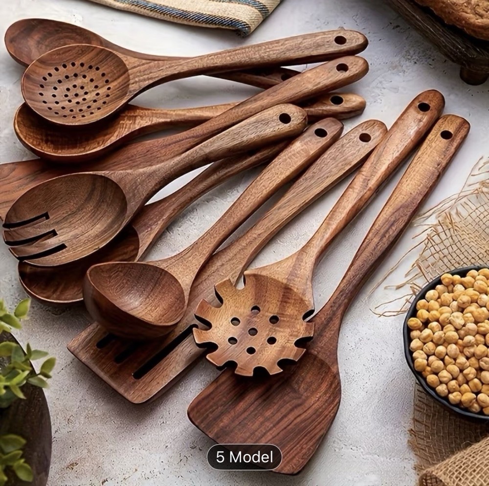 10PCS Wooden Kitchen Utensils Set Nonstick Cooking Spoons Spatula