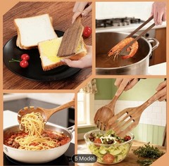 10PCS Wooden Kitchen Utensils Set Nonstick Cooking Spoons Spatula