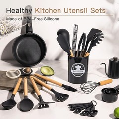 39 PCS Kitchen Utensils Set, Silicone Cooking Utensil Sets with Wooden Handle…