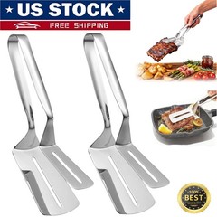 2× Stainless Steel Steak Clamp Food Clip Tongs Bread Meat BBQ Cooking Tool USA