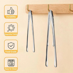 2× Stainless Steel Grill Tongs Cooking BBQ Steak Clamp Pastry Kitchen Tweezers