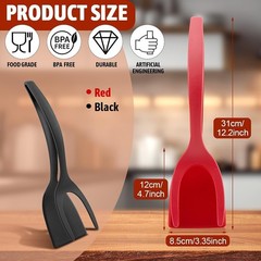 2Pcs 2 in 1 Egg Flipper Spatula Tongs Non Stick Grip Flip Omelet Pancake Black R