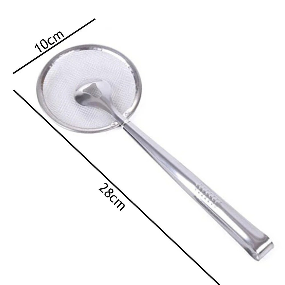 Stainless Steel Oil Filter Spoon with Mesh Wok Clamp for Cooking & Frying