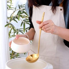 2 Pcs Soup Ladle Spoons Gold Cookware Serving Long Handle Steel Slotted Spoon Co