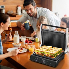 3 in 1 Indoor Electric Panini Press Grill with LED Display-Black – Color: Black