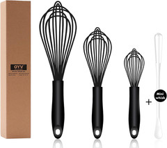 Dishwasher Safe Silicone Whisk, Sealed Waterproof Design Set of 3, Professional