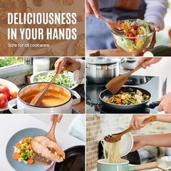 Wooden Spoons Kitchen Utensils Set 5 Pcs Natural Teak Non-Stick Cooking Tools