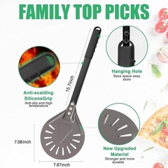Pizza Turning Peel 7 Inch Round Aluminum Perforated Pizza Peel Turner with Me…