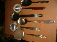 2 INOX Rostfrei Stainless Serving Spoon & Ladel & 4 Unbranded Strainer Soup Lot
