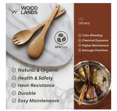 WOODLANDS USA Wooden Spoons for Cooking set of 6 safe for nonstick pans/Durable!