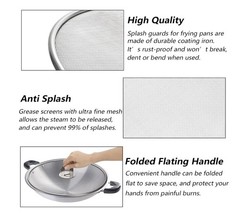 Nicunom 4-Piece Splatter Screen Set Stainless Steel Grease Guard for Frying Pan