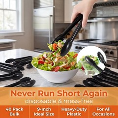 40 Pack Plastic Tongs for Serving, 9″ Disposable Buffet Tong, Heavy Duty Scal…