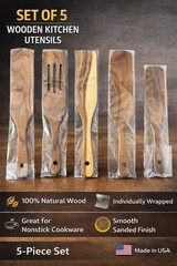 Brownhill Wooden Kitchen Utensil Set 5 Pc Spurtle Cooking Tools Natural Wood