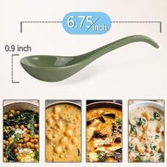 Green Ceramic Soup Spoons Set of 6, 6.75 Inch Chinese Ramen Spoons for Pho, C…