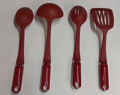 Lot Of 4 KitchenAid Utensils Empire Red Spatula Ladle Slotted Spoon & reg. Spoon