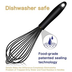 Dishwasher Safe Silicone Whisk Set of 3 Waterproof Design Premium Black
