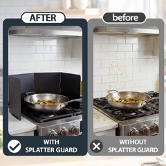 Large 4 Sided Stove Oil Splash Guard for Frying Stove Top, Black Foldable Non…