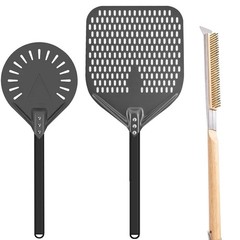 Pizza Oven Accessories Set – Brush, Stone Scraper, 8″ Turning Peel, 12″ Perforat