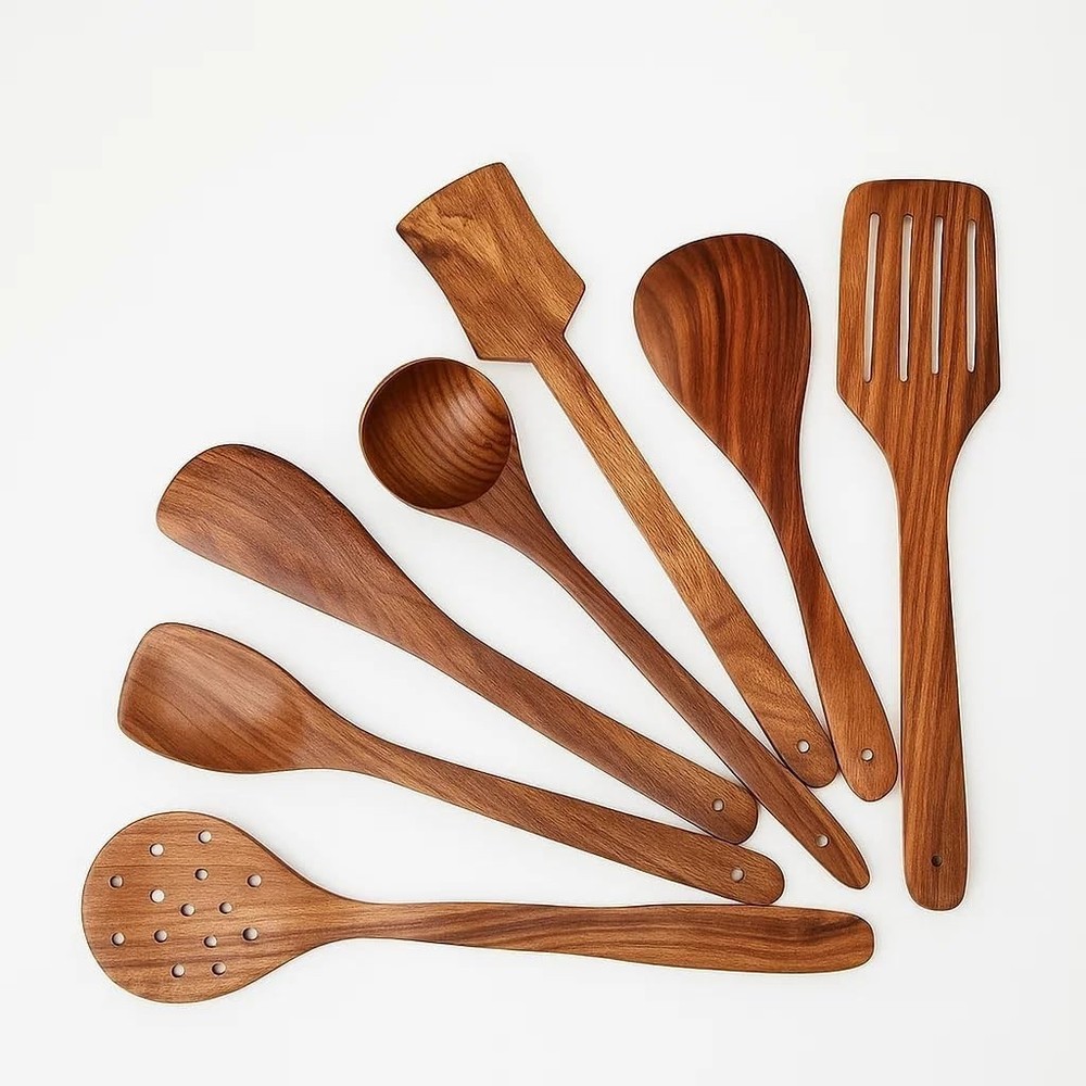 7Pcs Natural Acacia Wooden Kitchen Utensil Set Wooden Cooking Tools for Home