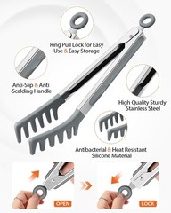 Silicone Spaghetti Spoon & Pasta Tong, Non-Stick Stainless Steel Handle Pasta