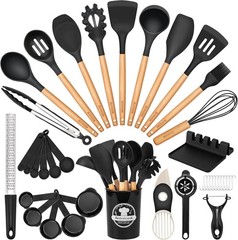 39 PCS Kitchen Utensils Set, Silicone Cooking Utensil Sets with Wooden Handle…