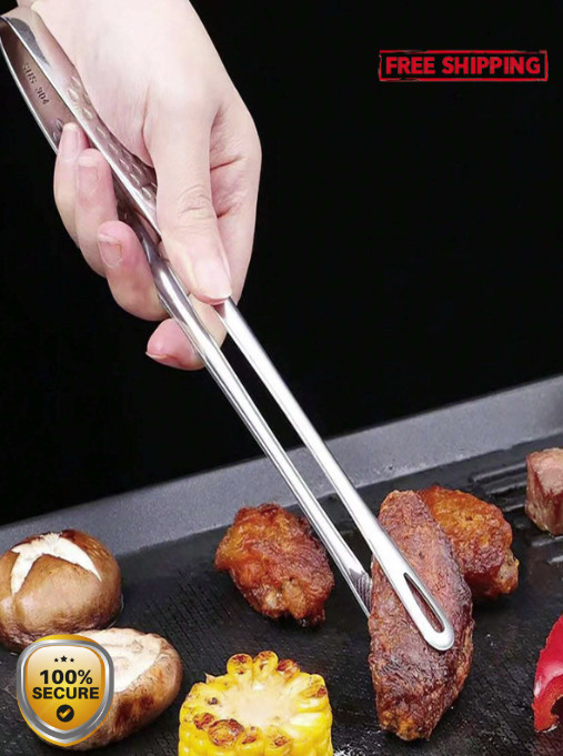 1pc Stainless Steel Food Tongs – Long Handle, Non-Slip BBQ & Kitchen Tool – NEW