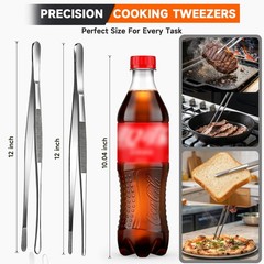 Kitchen Tweezers 2PC Cooking Tongs Set, Stainless Steel Food-Grade 12″ Long T…